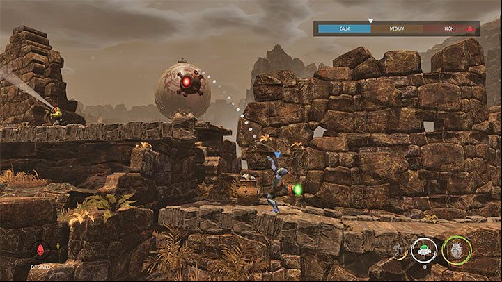 Abe will soon encounter the first Slig on his way - Oddworld Soulstorm: Escape Mollucks Blimp, The Blimp - walkthrough - 3: The Blimp - Oddworld Soulstorm Guide