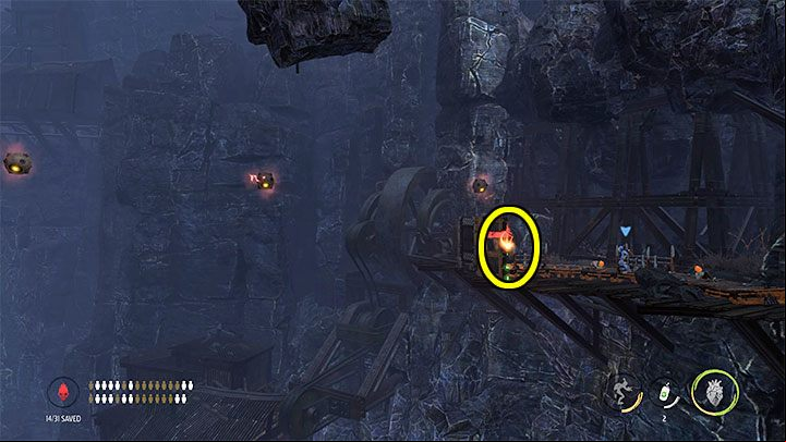We move forward and explore the lower path to the right of the entrance to the new mine - Oddworld Soulstorm: Crossing the valley again, Sorrow Valley - walkthrough - 5: Sorrow Valley - Oddworld Soulstorm Guide