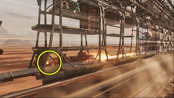 The rocket fire will be initiated while you're still making your way towards the boss - the giant mech - Oddworld Soulstorm: Slig Mama boss fight, The Hijack - walkthrough - 7: The Hijack - Oddworld Soulstorm Guide
