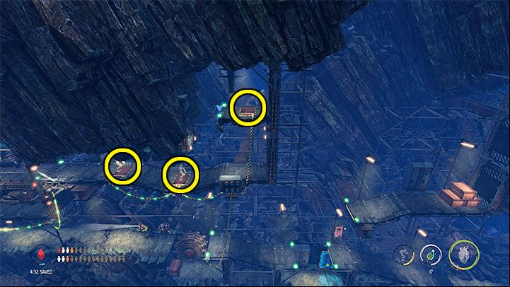 Your new task is to press 3 pressure plates simultaneously – we marked them in the above picture - Oddworld Soulstorm: Bying security, Necrum - walkthrough - 10: Necrum - Oddworld Soulstorm Guide