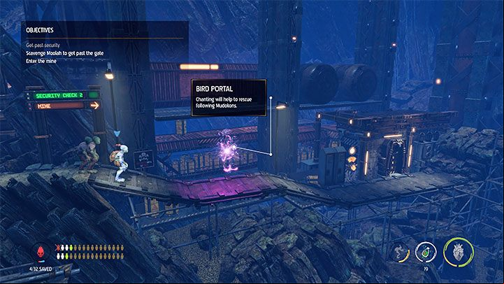 For the first time (but not the last) in this level, you will have to guide Mudokons through traps - Oddworld Soulstorm: Bying security, Necrum - walkthrough - 10: Necrum - Oddworld Soulstorm Guide