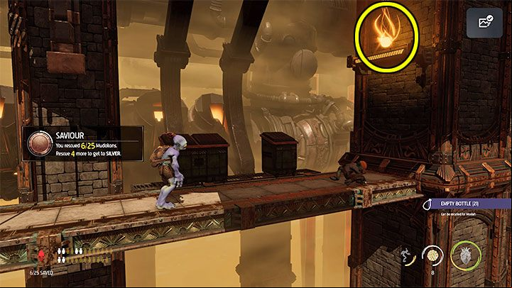 Along the way, we will encounter Slogs - Oddworld Soulstorm: Unlocking the platform in Workzone 1 - walkthrough - 14: Feeco Depot - Oddworld Soulstorm Guide