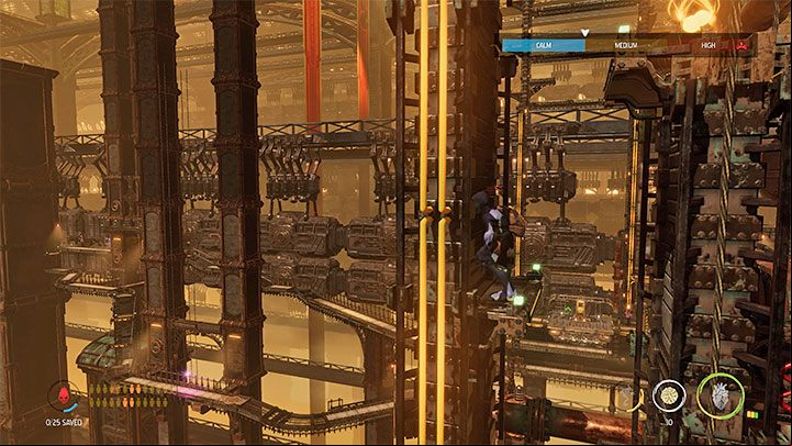 During the exploration, look at the left tunnel shown in picture 1 - Oddworld Soulstorm: Unlocking the platform in Workzone 1 - walkthrough - 14: Feeco Depot - Oddworld Soulstorm Guide