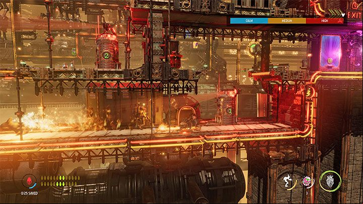 On the lower floors, you will start coming across elite Sligs, and it is worth watching out here because, unlike previous enemies, they can easily kill Abe at a distance - Oddworld Soulstorm: Unlocking the platform in Workzone 1 - walkthrough - 14: Feeco Depot - Oddworld Soulstorm Guide