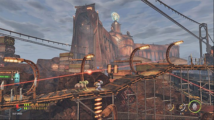 Now choose the upper path - Oddworld Soulstorm: Reaching the Security Station by crane - walkthrough - 15: The Yards - Oddworld Soulstorm Guide