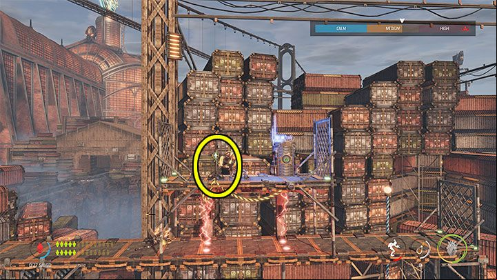 Once you reach the upper level, you need to change the possession target again - Oddworld Soulstorm: Reaching the Security Station by crane - walkthrough - 15: The Yards - Oddworld Soulstorm Guide