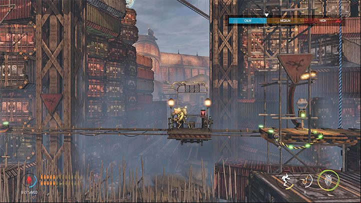 After reaching the lowest level, head left - Oddworld Soulstorm: Reaching the Security Station by crane - walkthrough - 15: The Yards - Oddworld Soulstorm Guide