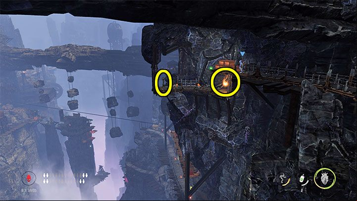 Continue jumping on more bars to allow Abe to reach the rock ledge, which hides the secret area - Oddworld Soulstorm: Stage 5 - all secrets, list - Oddworld Soulstorm Guide