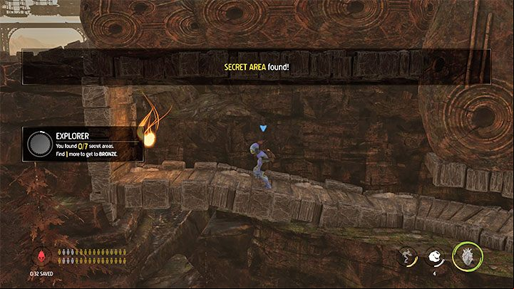 The rocks need to be used to destroy the mines in the narrow ageway to the left - Oddworld Soulstorm: Stage 6 - all secrets, list - Oddworld Soulstorm Guide