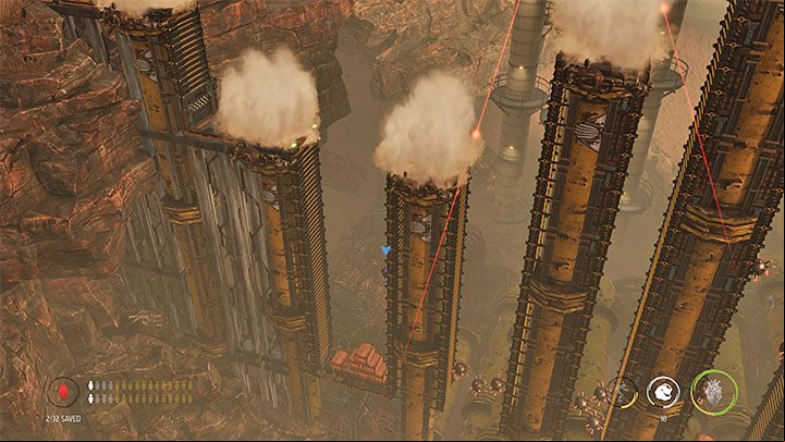 Both secrets are found in the same area, shortly after arriving at the location from the above screenshot in which Abe must subsequently jump on chimneys and hide in the escaping steam from the snipers - Oddworld Soulstorm: Stage 6 - all secrets, list - Oddworld Soulstorm Guide