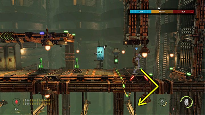Since the elevator went up, the opening from the screenshot will become accessible - Oddworld Soulstorm: Stage 6 - all secrets, list - Oddworld Soulstorm Guide