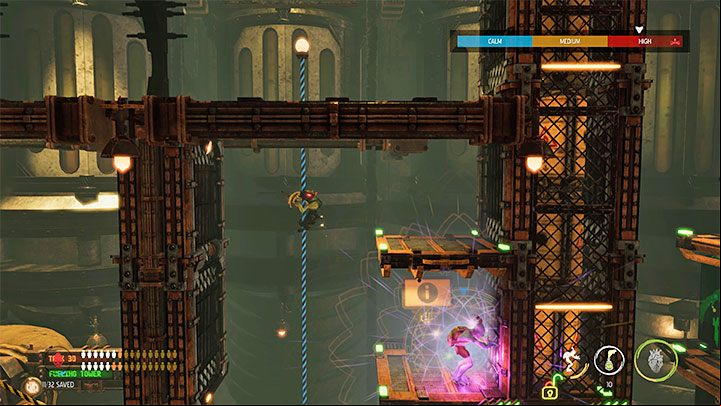 Wait for Slig to show up here - Oddworld Soulstorm: Crossing the Tank Row 3D, Phat Station - walkthrough - 6: Phat Station - Oddworld Soulstorm Guide