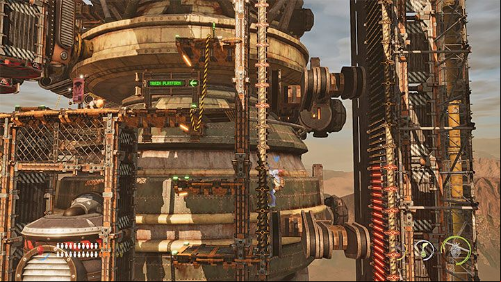 Once again, avoid crushing Abe and his buddies and reach the shaft to the right - Oddworld Soulstorm: Reaching the top of the Fueling Tower, Phat Station - walkthrough - 6: Phat Station - Oddworld Soulstorm Guide