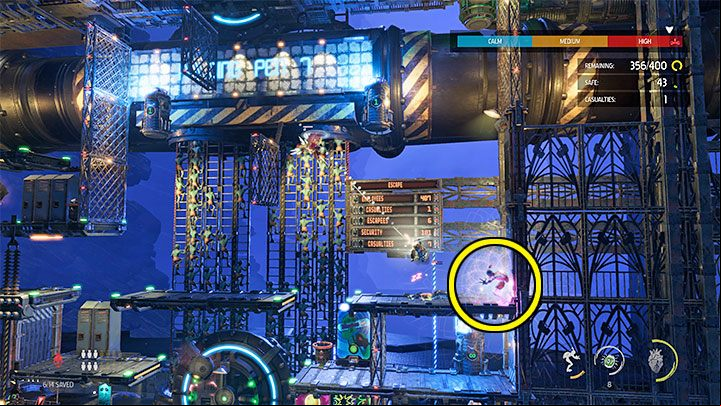 After pulling the lever, we recommend that you line up at the right wall of this arena and quickly use possession to take control of one of the flying Sligs - Oddworld Soulstorm: Holding Pen 10-6, Escape - guide - 13: Escape - Oddworld Soulstorm Guide