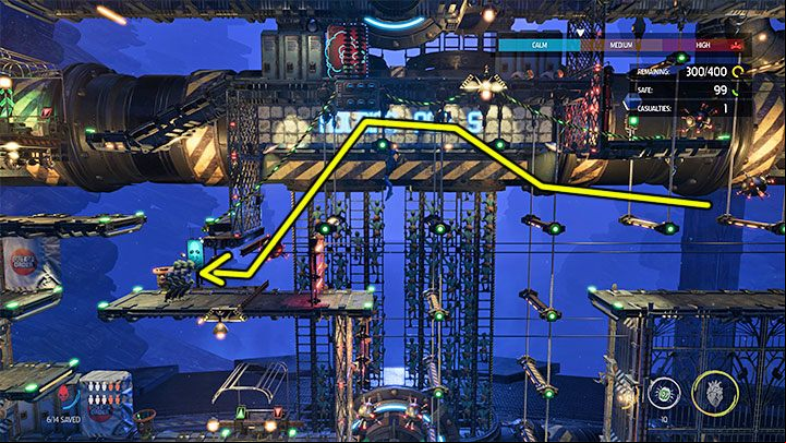 This is not all, because after pressing the button, we must return to the left shelf, that is, to the place from which we came - Oddworld Soulstorm: Holding Pen 10-6, Escape - guide - 13: Escape - Oddworld Soulstorm Guide