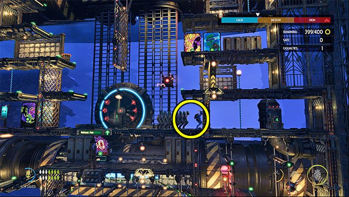 We will reach the level Holding pen 5 by elevator and, unlike level 6, we will face an encounter with some Sligs - Oddworld Soulstorm: Holding Pen 5-1, Escape - guide - 13: Escape - Oddworld Soulstorm Guide