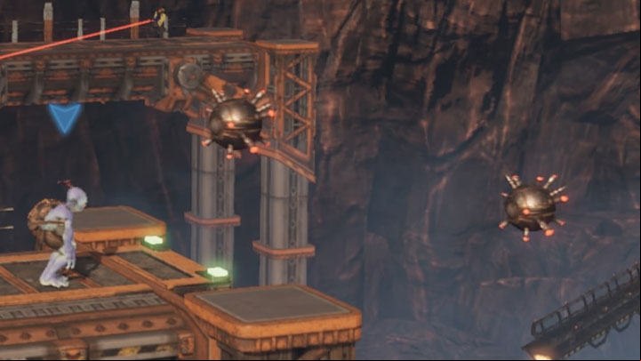 Abe's job is to get to the other end of the large Gantry Channel that's filled with spikes - Oddworld Soulstorm: Crossing The Gantry Channel, The Yards - walkthrough - 15: The Yards - Oddworld Soulstorm Guide