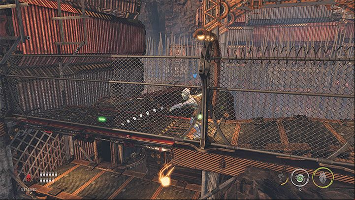 After you reach the other end of the Gantry Channel safely, use the elevator and wait for it to move to the foreground - Oddworld Soulstorm: Crossing The Gantry Channel, The Yards - walkthrough - 15: The Yards - Oddworld Soulstorm Guide