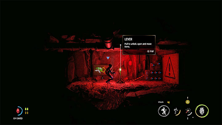 Continue exploring the cave, and after descending to its lowest level, start sneaking to avoid waking up the sleeping Sligs - Oddworld Soulstorm: Reunion At The Old Trellis - walkthrough - 8: Reunion at the Old Trellis - Oddworld Soulstorm Guide