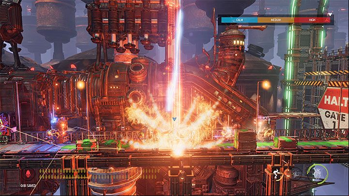 Abe will begin this mission in rather unusual circumstances: on a platform, surrounded by enemies on both sides - Oddworld Soulstorm: Opening the 1st and the 2nd gate, Brewery - walkthrough - 16: Brewery - Oddworld Soulstorm Guide