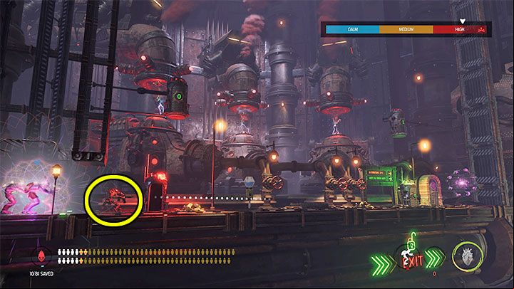 Using the possessed Slig, move quickly to the left, heading towards Abe and the other Mudokons - Oddworld Soulstorm: Opening the 1st and the 2nd gate, Brewery - walkthrough - 16: Brewery - Oddworld Soulstorm Guide