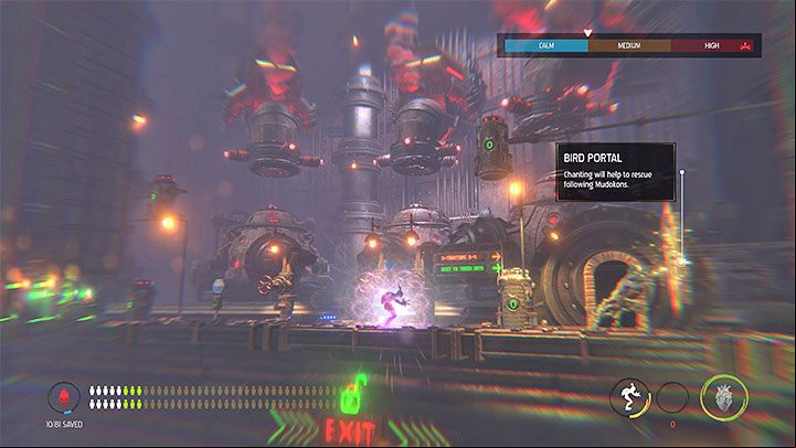 Here we defend ourselves against the Sligs coming out of the lower outposts as well as another flying Slig - Oddworld Soulstorm: Opening the 1st and the 2nd gate, Brewery - walkthrough - 16: Brewery - Oddworld Soulstorm Guide