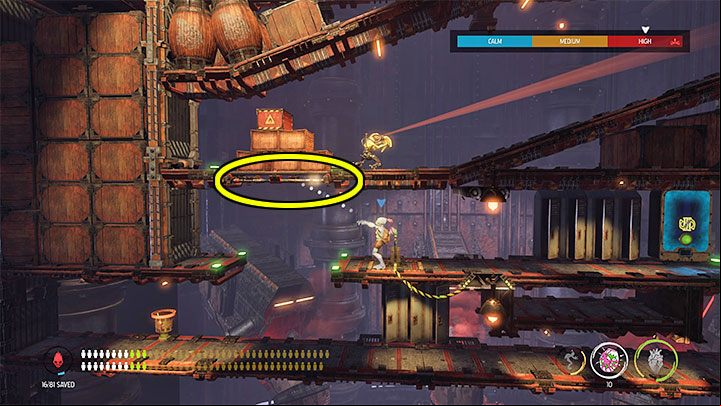 We'll find a lever here that can be used to unlock the age on the right - Oddworld Soulstorm: Opening the 1st and the 2nd gate, Brewery - walkthrough - 16: Brewery - Oddworld Soulstorm Guide