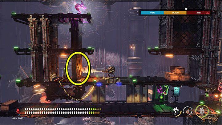 You can possess the Slig with a flamethrower in the area below Abe - Oddworld Soulstorm: opening the last Gate, Brewery - walkthrough - 16: Brewery - Oddworld Soulstorm Guide