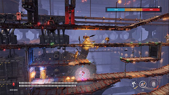 Use the Fizzy Pop and Fizzy Pow gadgets to destroy the upper grids and unlock the ability to reach higher levels - Oddworld Soulstorm: opening the last Gate, Brewery - walkthrough - 16: Brewery - Oddworld Soulstorm Guide