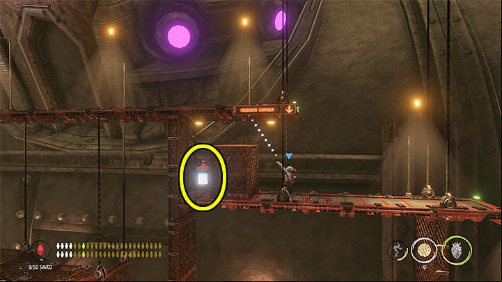Go right and perform a long double jump to avoid the mines and jump to a distant shelf - Oddworld Soulstorm: Activating 5 Brewing Chambers - walkthrough - 17: Eye of the Storm - Final - Oddworld Soulstorm Guide