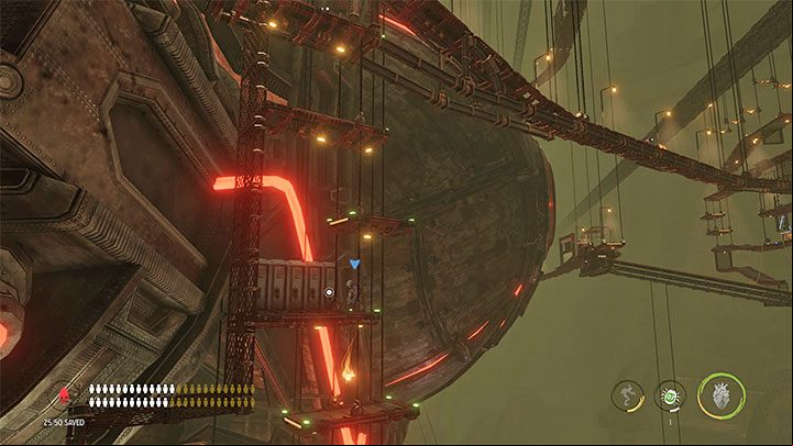 As you're going right, you can explore the upper shelf with boxes and lockers, and attack new Sligs or by them by jumping to the bars - Oddworld Soulstorm: Activating 5 Brewing Chambers - walkthrough - 17: Eye of the Storm - Final - Oddworld Soulstorm Guide