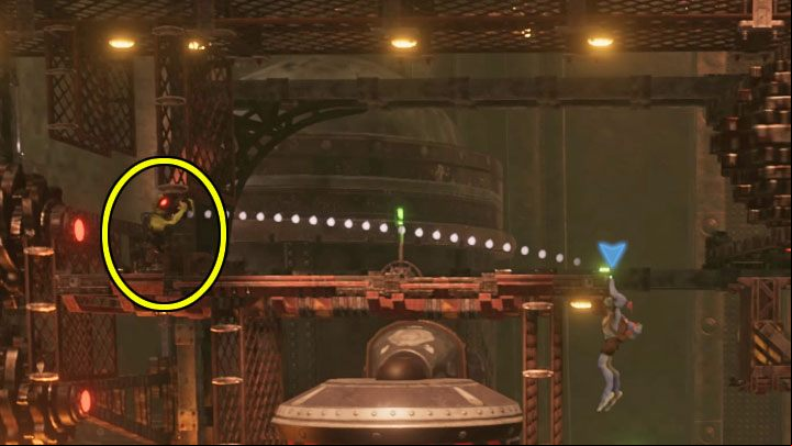 You have to use the Sticky Fizzy Pow once more, this time to hit the Slig visible in the attached picture - Oddworld Soulstorm: Activating 5 Brewing Chambers - walkthrough - 17: Eye of the Storm - Final - Oddworld Soulstorm Guide