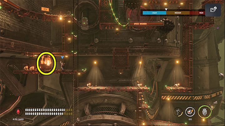 Start in the location where we completed the puzzle with the flying Slig from the Spice Grinder area - Oddworld Soulstorm: The Final Boss, Eye of the Storm - walkthrough - 17: Eye of the Storm - Finale - Oddworld Soulstorm Guide