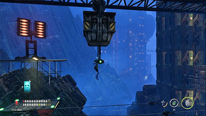 Abe can begin the "ride" by jumping on a moving platform to which a bar is attached - Oddworld Soulstorm: Descending to the Bone Processing, Necrum - walkthrough - 10: Necrum - Oddworld Soulstorm Guide