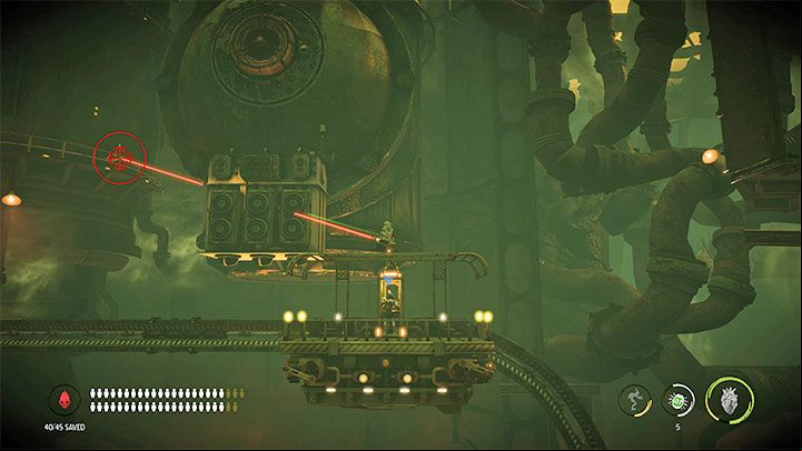 During the ride, you have to kill the Sligs attacking the platform - Oddworld Soulstorm: Comms Tower, Slig Barracks - walkthrough - 9: Slig Barracks - Oddworld Soulstorm Guide