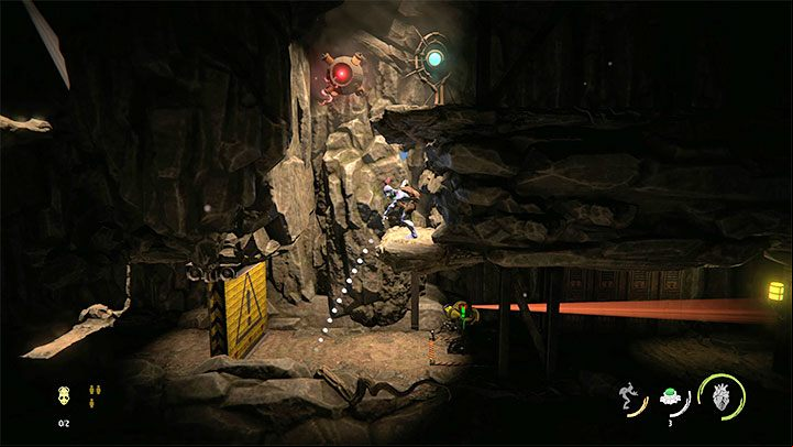 Head to the lower levels of the mine while having a look at all the lockers along the way - Oddworld Soulstorm: Freeing pinned-down Mudokons, The Ruins - walkthrough - 2: The Ruins - Oddworld Soulstorm Guide