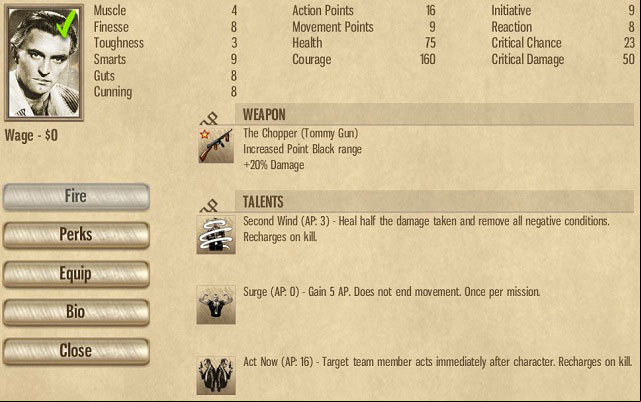 Statistics and Talents of my character. - Gangsters - Tactics - Omerta: City of Gangsters - Game Guide and Walkthrough