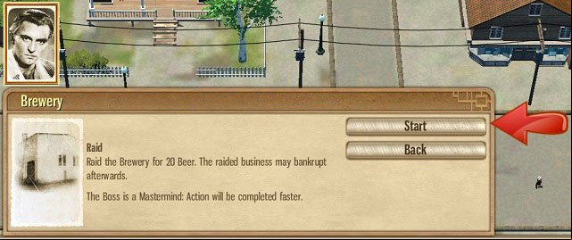 Brewery raid. Some gangsters (such as Squigs) can bring home bigger spoils. - Maine Ave - Act I - Omerta: City of Gangsters - Game Guide and Walkthrough