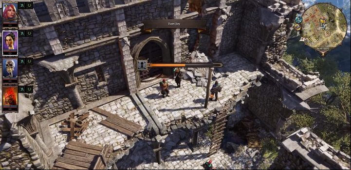Picture No. 1. Simply teleport onto the ruined wall near the main gate of the fortress, and then drop down the ladder. - How to escape the Fort Joy in Divinity Original Sin 2? - FAQ - Divinity Original Sin 2 Guide