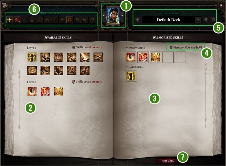 The above allows for managing the available skills for the currently chosen hero - Game Interface in Divinity Original Sin 2 - Basics - Divinity Original Sin 2 Guide