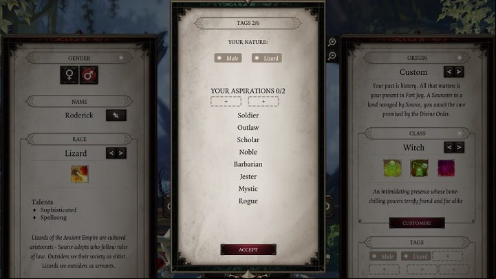 Just to remind you, tags do not reflect either the class or the attributes of a character, nor their role in the party - Tags in Divinity Original Sin 2 - Party - Divinity Original Sin 2 Guide