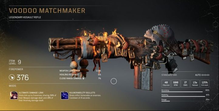 Mods - the first one links the enemies you shoot, splitting a percentage of weapon and anomaly damage between them - Outriders: Legendary Items - Basics - Outriders Guide