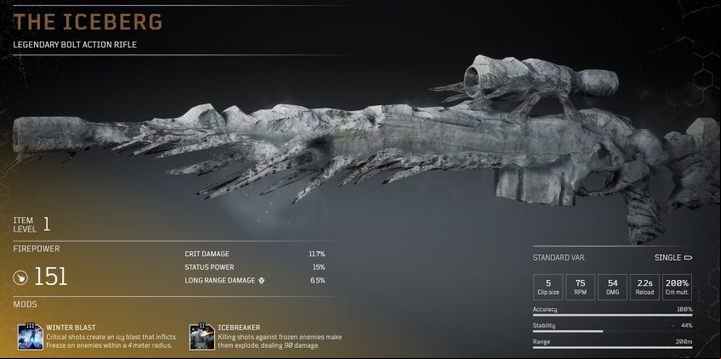 This bolt action rifle causes critical shots to inflict freeze on enemies - Outriders: Legendary Items - Basics - Outriders Guide
