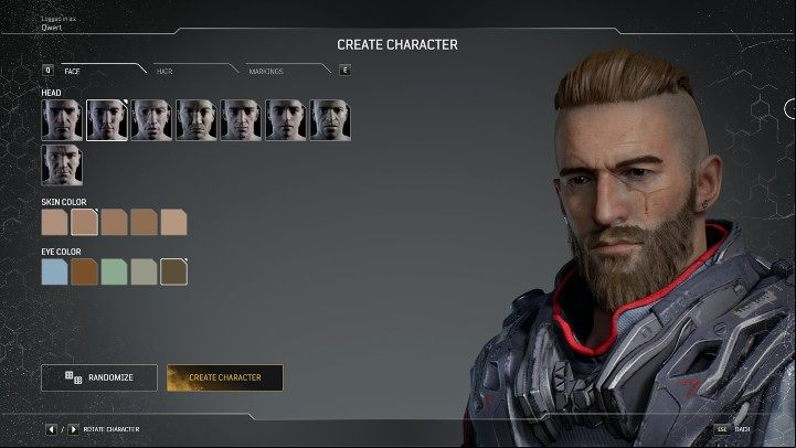 The next step of creating a new hero in Outriders is to choose a face shape, skin color, and eye color - Outriders: Character creation - Basics - Outriders Guide