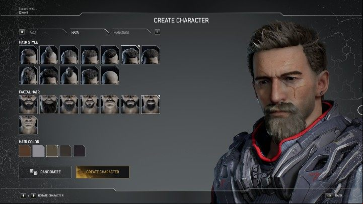 The next step of creating a new character in Outriders is choosing your hairstyle and hair color - Outriders: Character creation - Basics - Outriders Guide