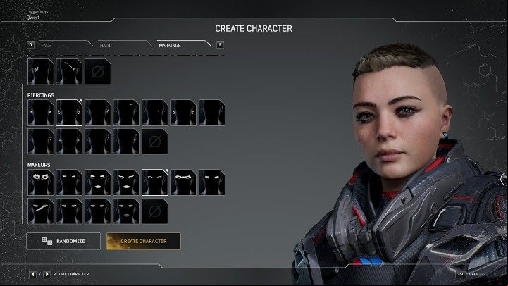 In the final stage of character creation, you can choose from a variety of optional body markings - Outriders: Character creation - Basics - Outriders Guide