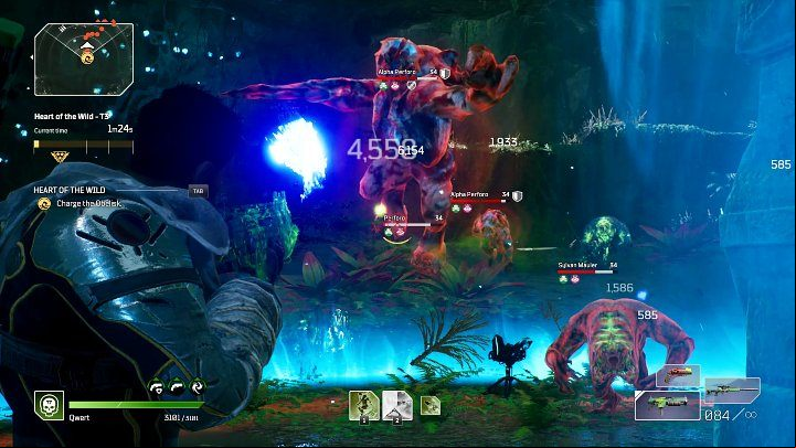 During the second stage of the Heart of the Wild Expedition, stand in the area marked in blue to charge the obelisk, which will open the age and allow you to continue the mission - Outriders: Heart of the Wild - Expedition, walkthrough - Expeditions - Outriders Guide
