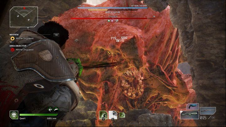During the first stage of the fight, avoid the attacks (especially deadly breath) and focus on decreasing the first Chrysaloid's health bar as quickly as possible - Outriders: Chrysaloid boss fight - how to defeat the boss? - Bosses - Outriders Guide