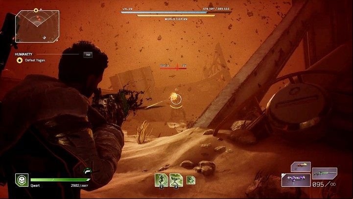 Before you start the second stage of the final boss fight in Outriders, you have to get to the sandy arena first - Outriders: Yagak, 2nd boss fight - how to defeat the final boss? - Bosses - Outriders Guide