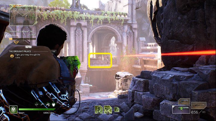 Once you're inside the ruins, watch out for snipers located on the stone bridge just across from the entrance - Outriders: The Drought Palace - walkthrough - Expeditions - Outriders Guide